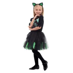Girl's Polyester One-piece Dress - Cute Black Cat Outfit - View 1