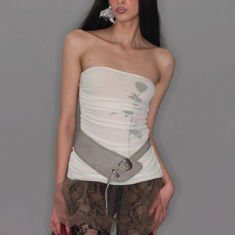 European And American Contrast Color Sleeveless Sexy Tube Top Printed Top For Women