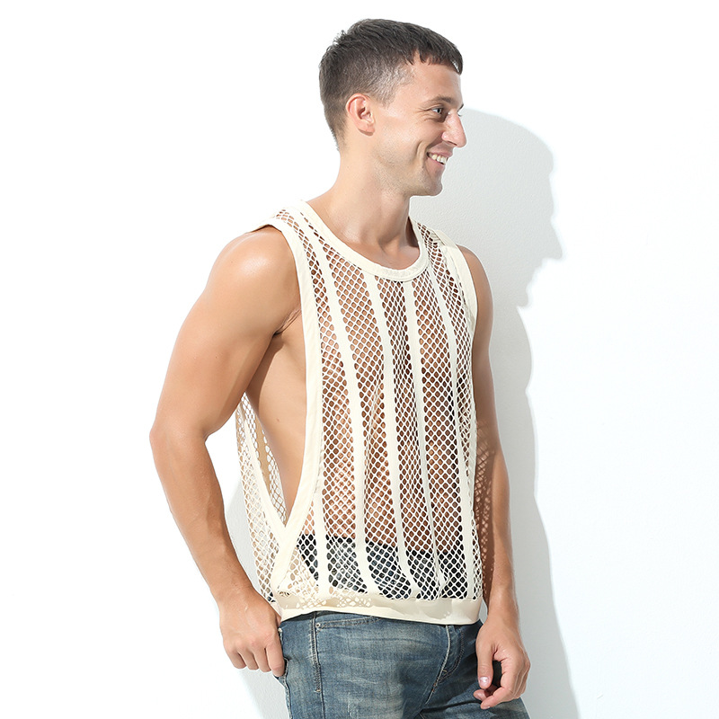 Wide-brimmed Exercise Sleeveless Vest Fishnet Striped Vest Top