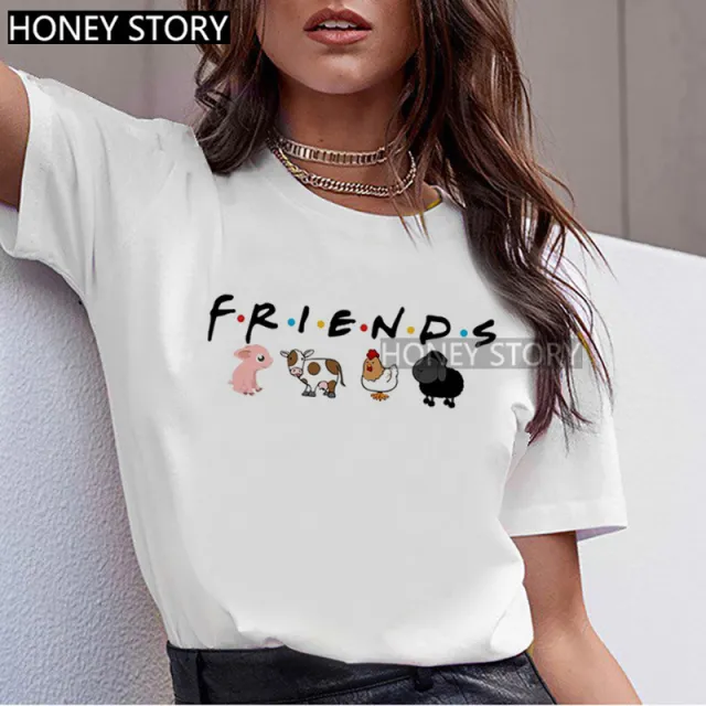 T shirt Animal Cute Pattern Round Neck White Short sleeve Top White - Shop at LoveMi