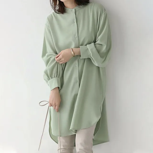 Women's Long sleeved Shirt Loose Mid length Green - Shop at LoveMi
