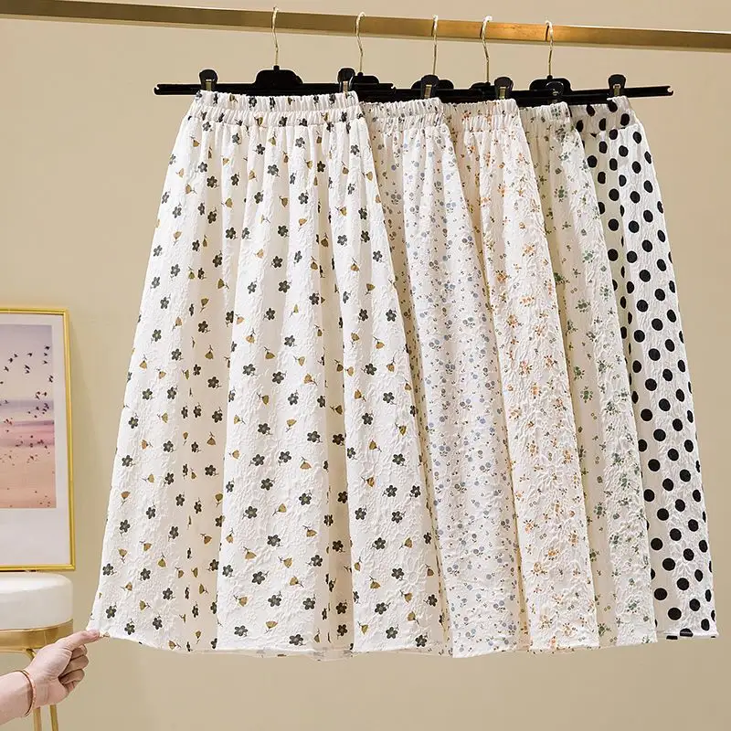 Fresh And Delicate Floral-print Midi A-line Skirt