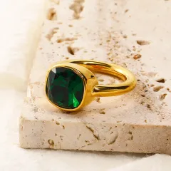 Women's High-End Minimalist Multi-Colour Gemstone Titanium Steel Ring - Golden Lvzuan - View 1