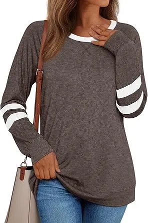 Women's Long sleeved Shirt Casual Round Neck Multicolor Top Brown - Shop at LoveMi