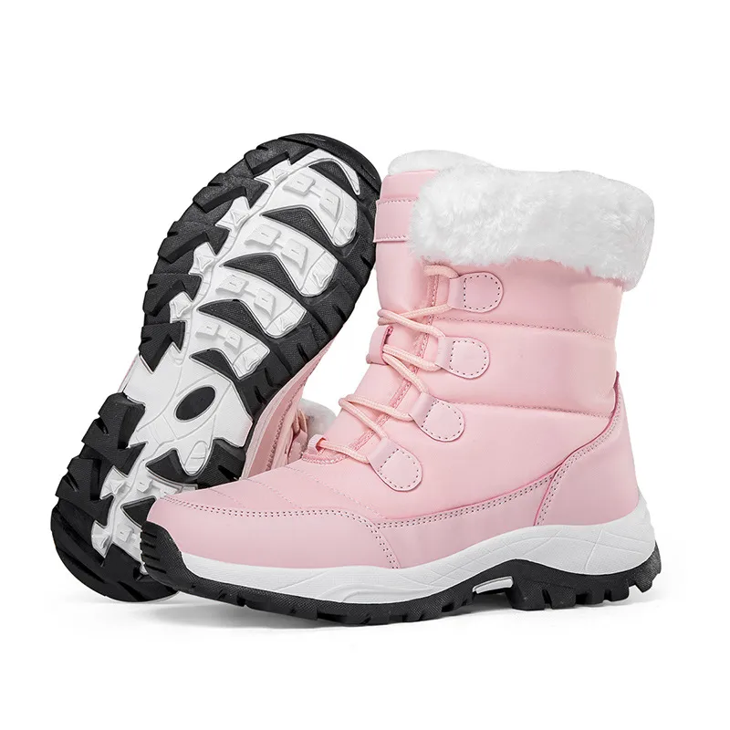 Fleece-lined Thickened Warm Wear-resistant Outdoor Hiking Shoes - Pink