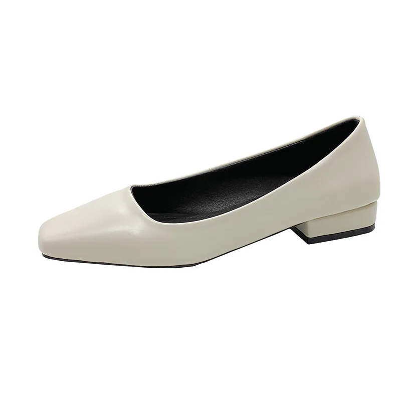 Women's French Retro Square Toe Low Order Shoes - Beige