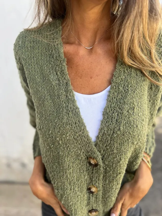 Fashion Solid Color Cardigan Knitted Sweater For Women Army Green - Shop at LoveMi