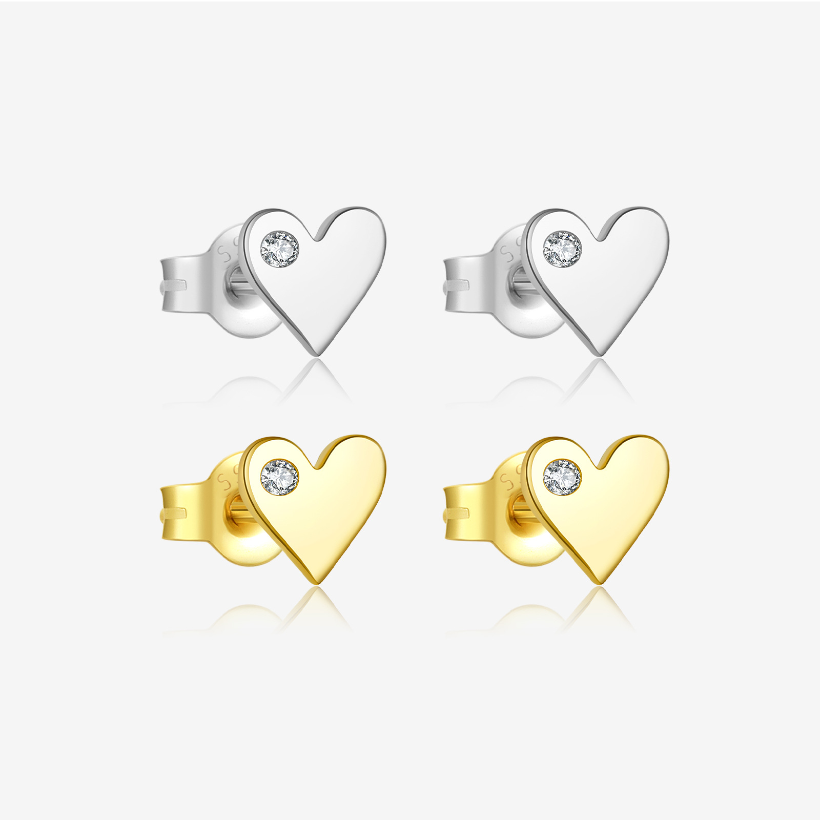 S925 Loving Heart In Sterling Silver Simple Stud Earrings