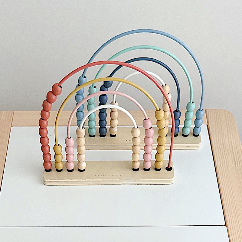 Wooden Childrens Rainbow Abacus Beads Cognitive Toy