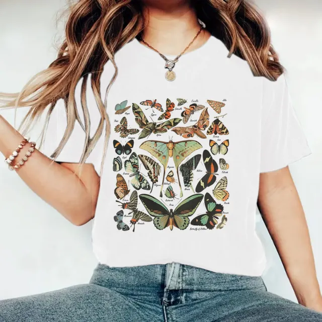 Womens Short sleeve Crew neck Top With A Butterfly Print White - Shop at LoveMi