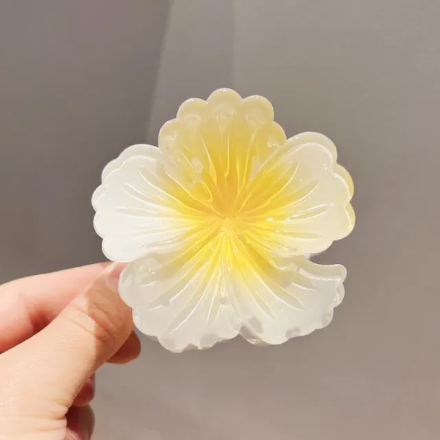 Gradient Color Curly Heart Flower Barrettes Large Headdress Egg Yellow 8Cm - Shop at LoveMi