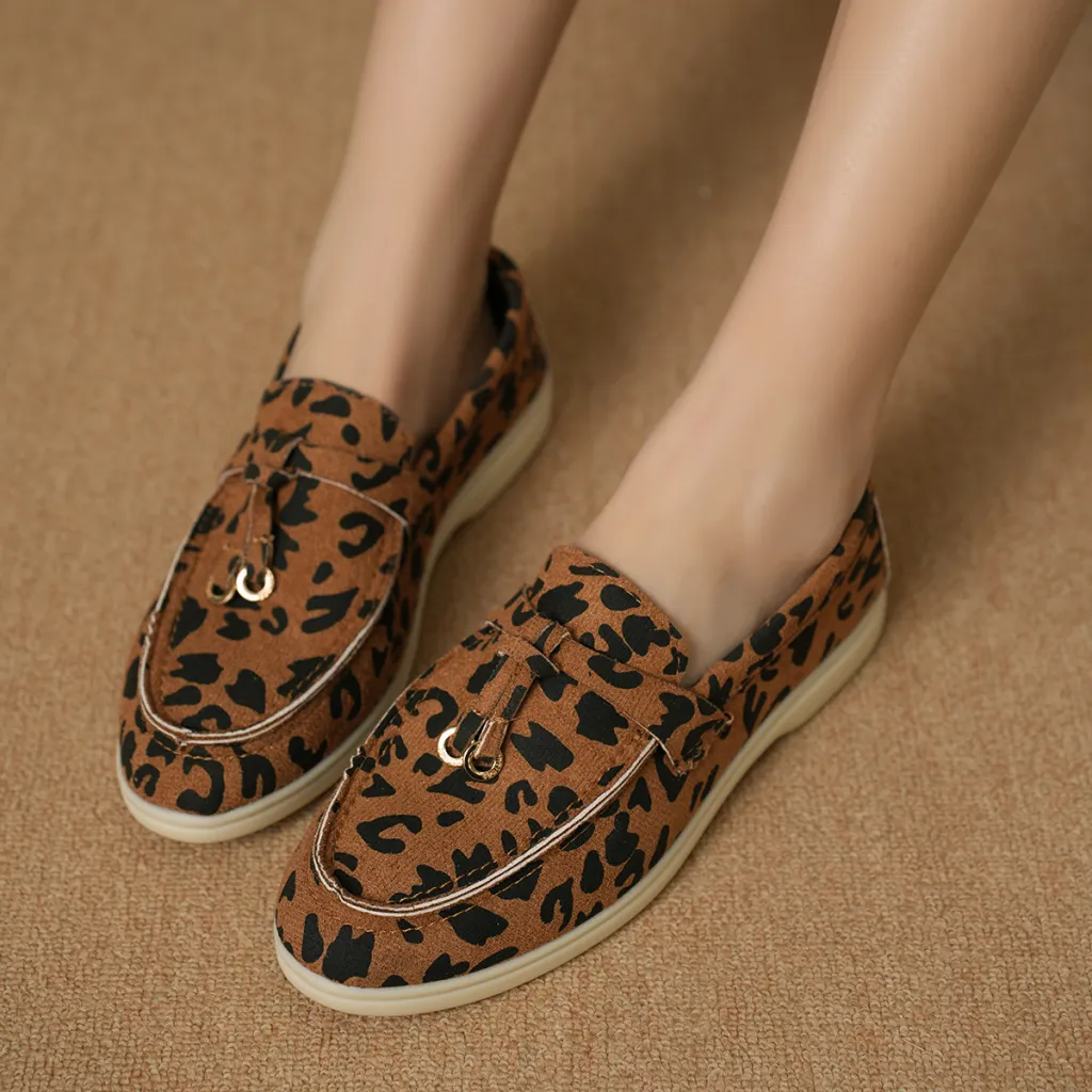 Leopard Print Casual Slip-on Pumps British Style Single-layer Shoes - Yellow