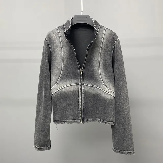 Design Sense Worn Looking Washed out Niche Zipper Cardigan Sweater Coat Cool Wind Gray - Shop at LoveMi