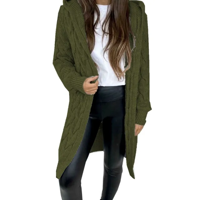 Hooded Knit Cardigan Coat Overcoat Women Army Green - Shop at LoveMi