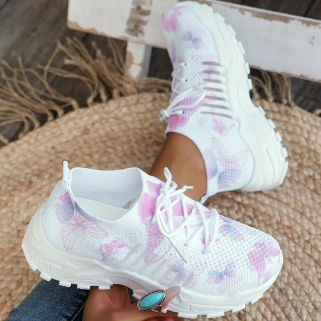 Butterfly Print Mesh Sneakers Women's Flat Heel Casual Shoes Fashion Running Jogging Walking Sports Shoes Purple - Shop at LoveMi