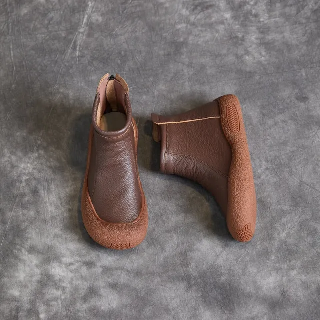 First Layer Cowhide Flat Online Leisure Women's Ankle Boots Brown - Shop at LoveMi