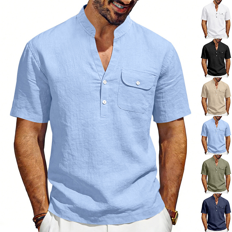 Men's Solid Color Linen T-shirt