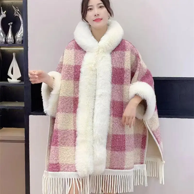 New Winter Hooded Cloak Shawl Fleece-lined