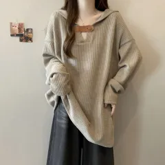 Loose Retro Design Oversized Hoodie For Curvy Girls - Khaki - View 1
