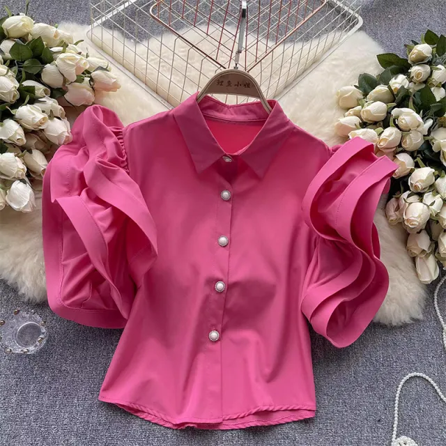 French Niche Design Ruffled Blouse For Women Red - Shop at LoveMi