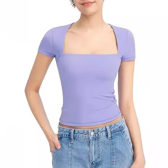 Summer Pullover Outer Wear Slim T shirt Light Purple - Shop at LoveMi