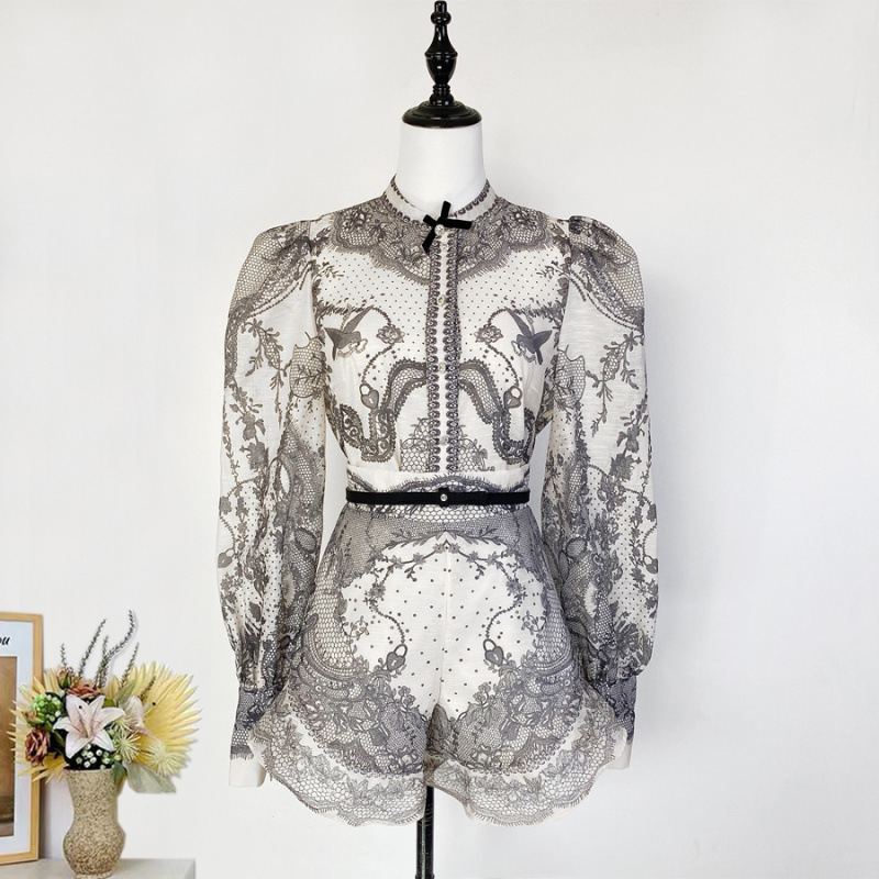 Women's Printed Shirt Short Polyester Suit