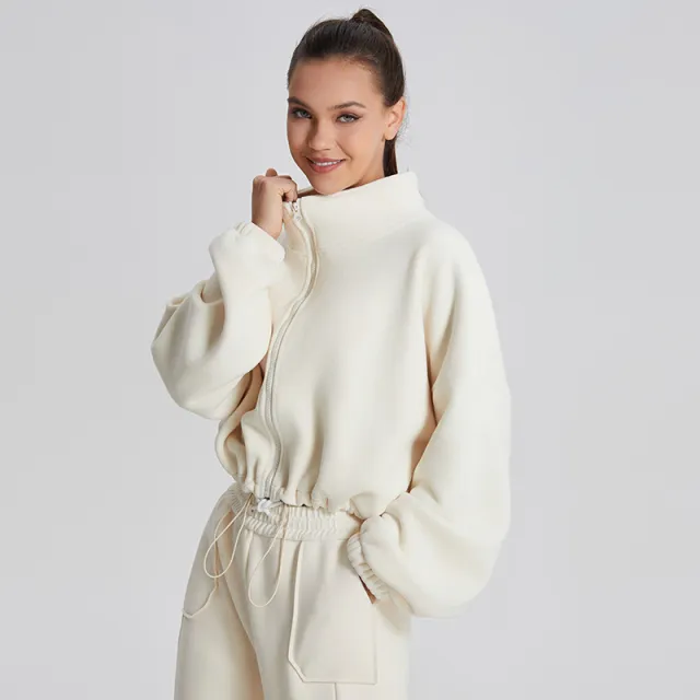 Warm Sports Thickening Loose Lapel Slimming Casual Sweatshirt Beige Apricot - Shop at LoveMi