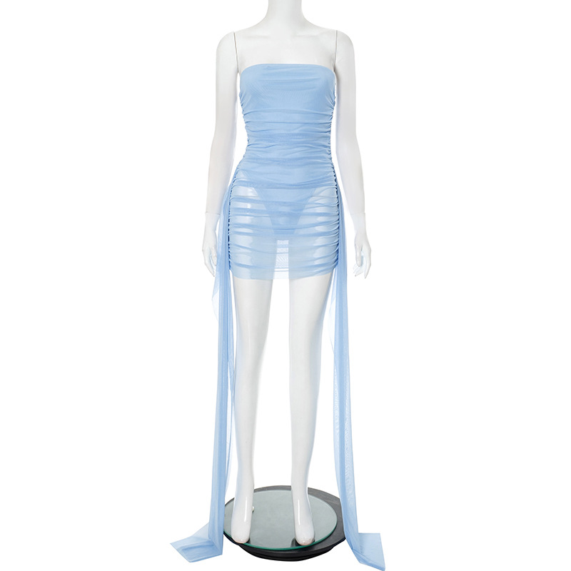 Women's Clothing Fashion Fake Two Pieces Mesh Tube Top Dress