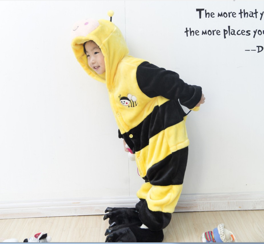 Children's Cute Cartoon Animal Bee One-piece Pajamas Flannel Performance Wear
