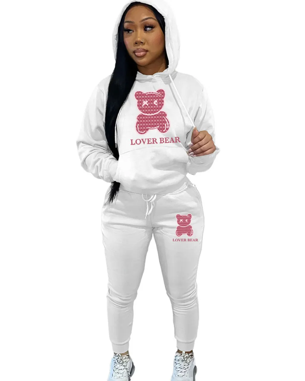 Cross-border Women's Suit Hooded Sweatshirt And Sweatpants - White
