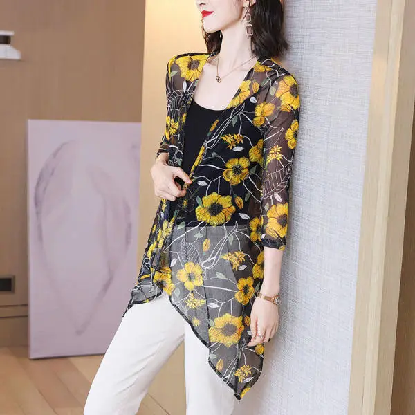 Women's Minimalist Mesh Seven Quarter Sleeve Sunscreen Jacket - 4005 Color