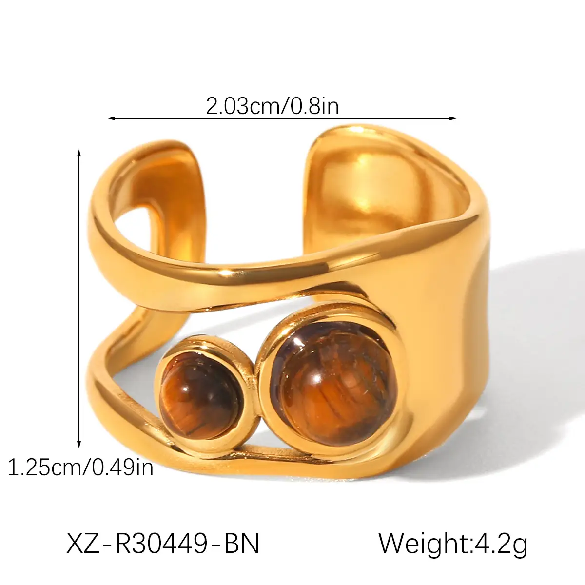Stainless Steel Inlaid With Natural Stone Tiger Eye Wide Face Bracelet