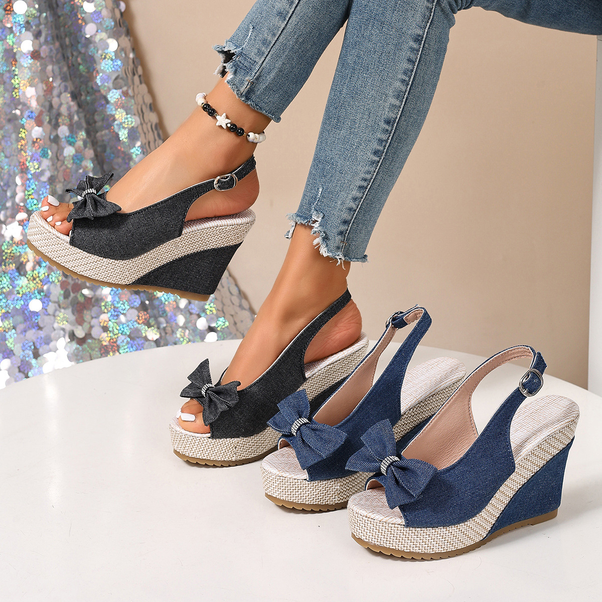 Fashionable Open-toe Peep-toe Roman-style High-heeled Sandals