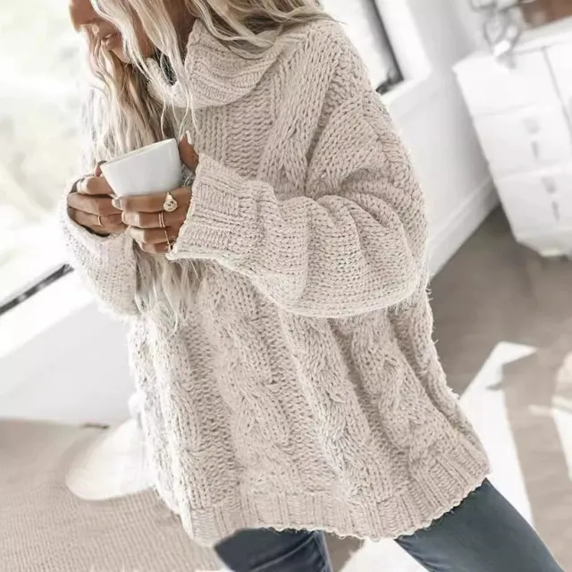 Pullover Sweater Long Sleeve Loose High Collar White - Shop at LoveMi