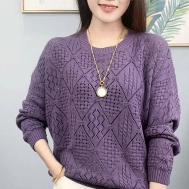 Loose Western Style Hollow Knitted Sweater Purple - Shop at LoveMi