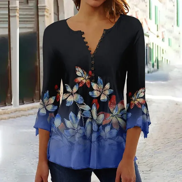 Women's 3d Digital Printing Button T shirt Top Bdwyhs0H28 3Xl - Shop at LoveMi