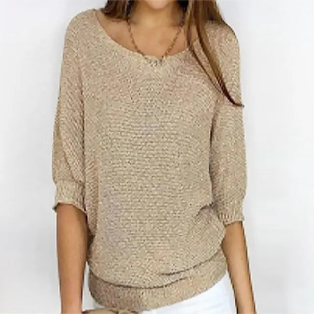 Solid Color Round Neck Sweater Women's Gray - Shop at LoveMi