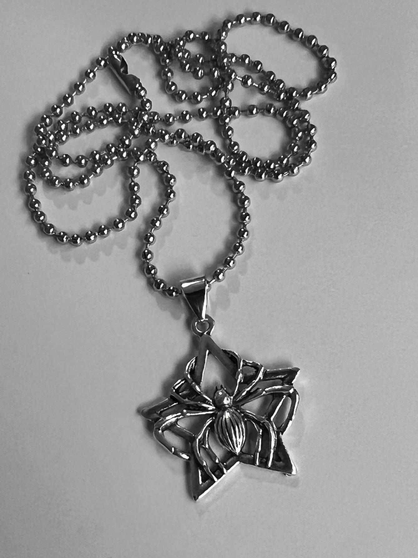 Halloween Pentagram Spider Stainless Steel Bead Chain Necklace
