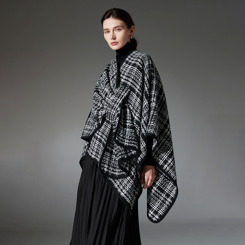 New Black And White Classic Style Plaid Shawl