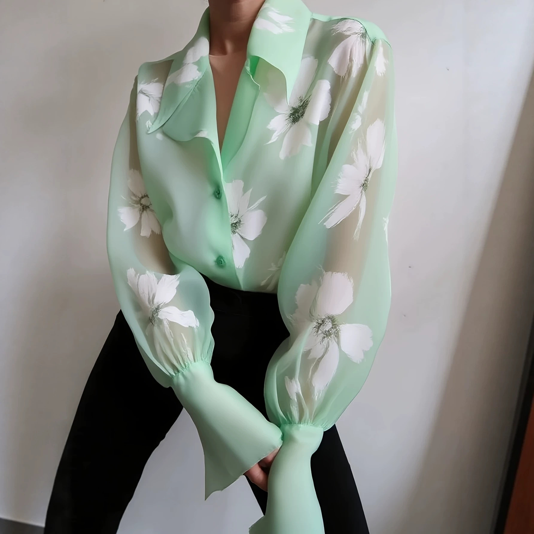 Elegant Floral-print Blouse For Women
