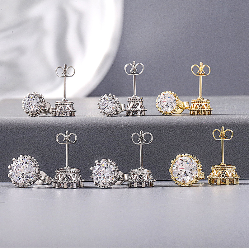 Korean-style Trendy Crown Zircon Stud Earrings With A Floral Design