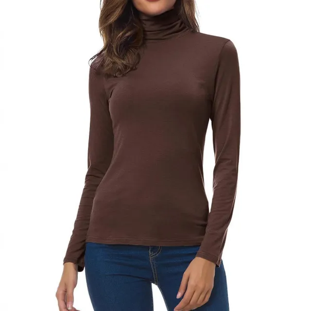 Solid Color High neck Long sleeved Base Layer Brown - Shop at LoveMi