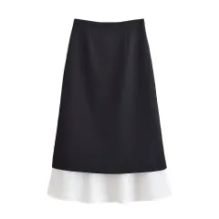 Versatile Black And White Patchwork Midi Skirt - White - View 1