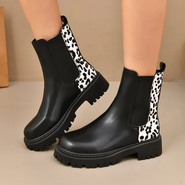 Round toe Chunky heel Patchwork Casual All matching Boots Black - Shop at LoveMi