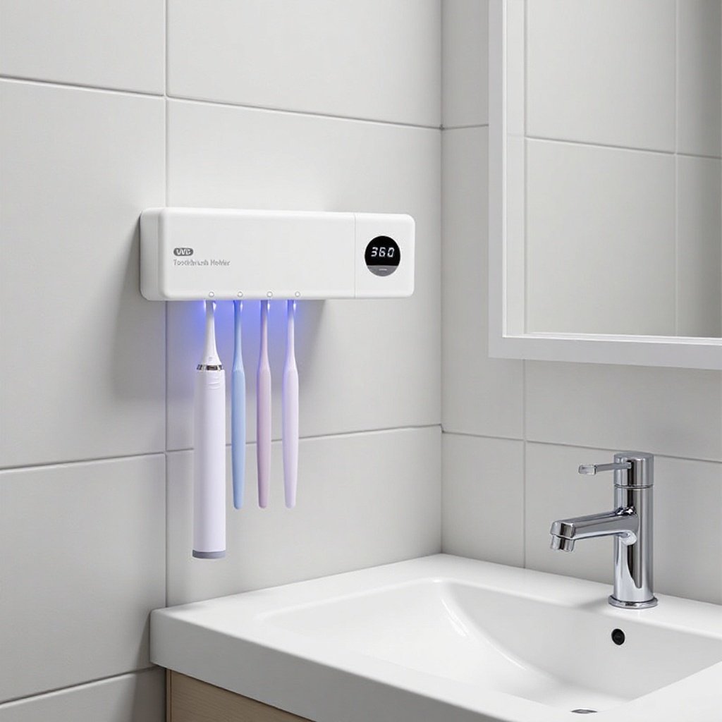 Smart Digital Display Home Storage Rack For The Bathroom USB-Charged UV Sterilizing Toothbrush Disinfector