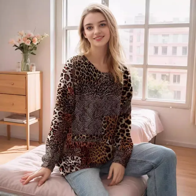 Animal Pattern Long Sleeve Pullover Round neck Shirt Color Xxl - Shop at LoveMi