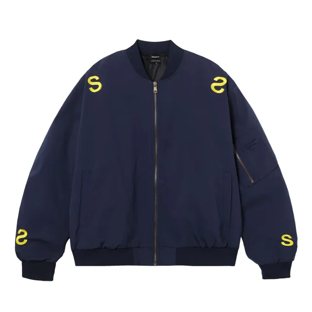 American Street Embroidered Letter Stand Collar Flight Jacket Navy Blue - Shop at LoveMi