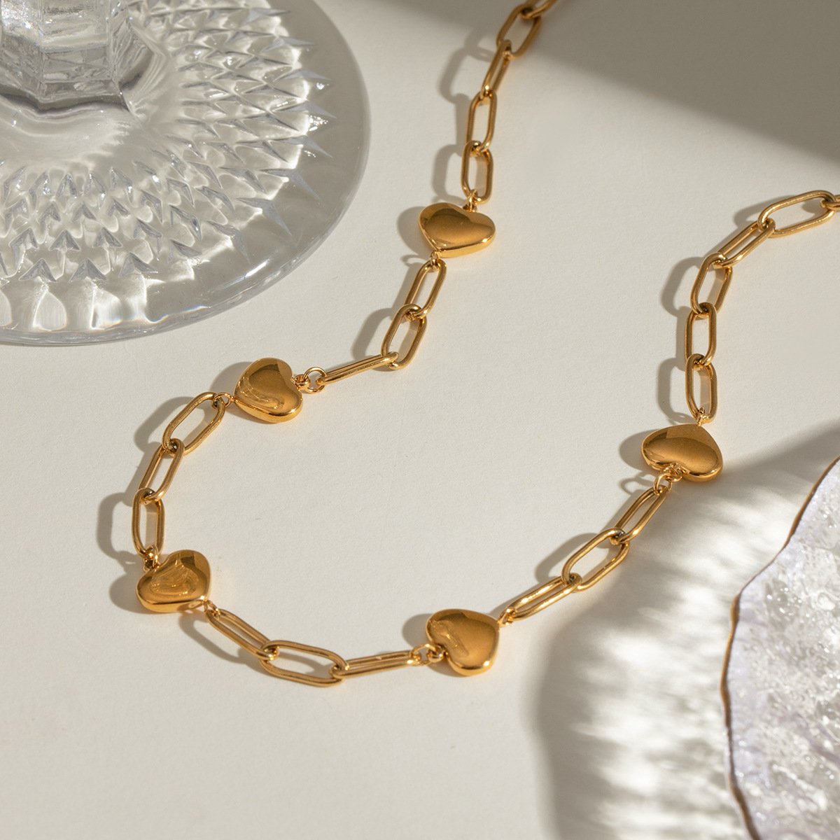 Stainless Steel Clip Stitching Heart Necklace