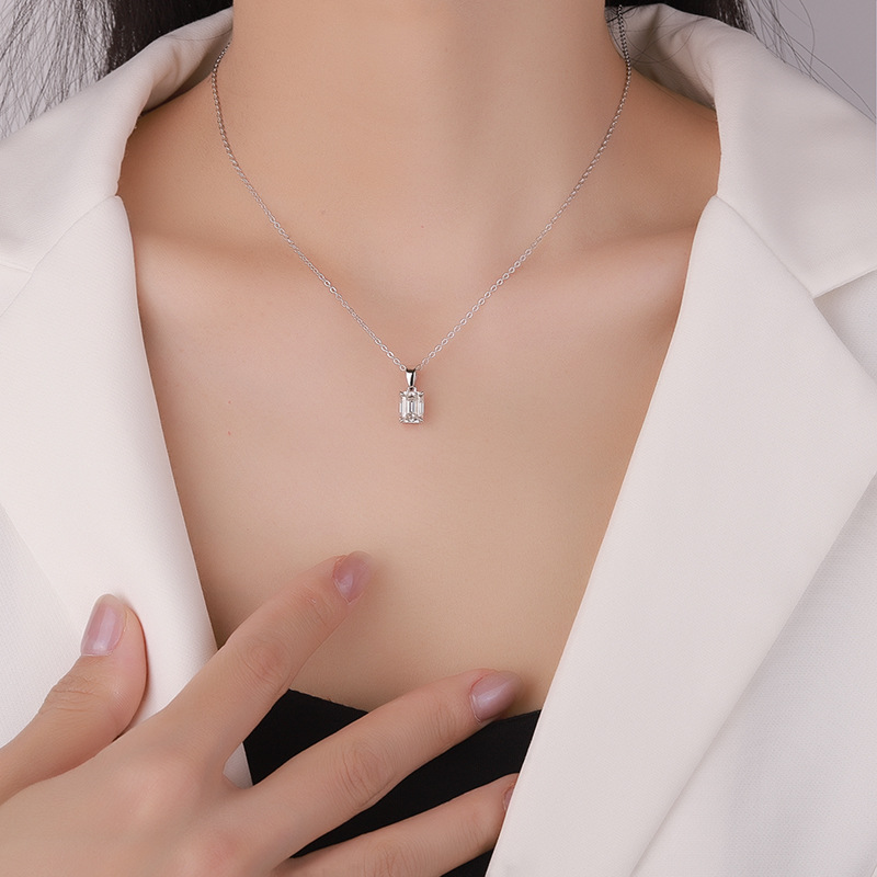 Sterling Silver Rectangular Pendant Clavicle Chain