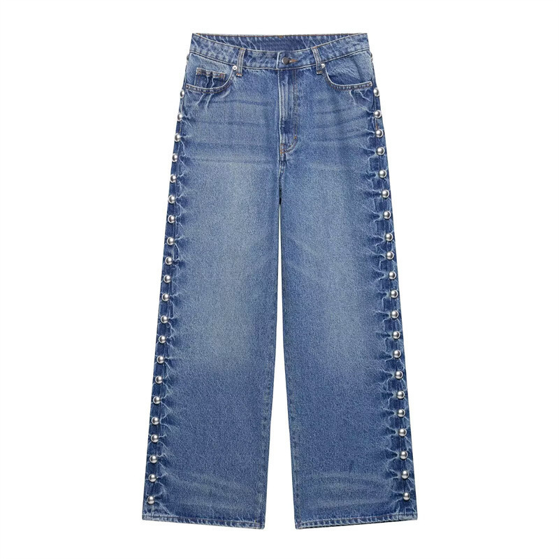 Straight-Leg Denim Jeans with Metal Rivet Detail